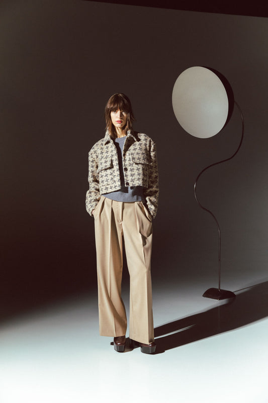 Pinstriped coat with striped finishes