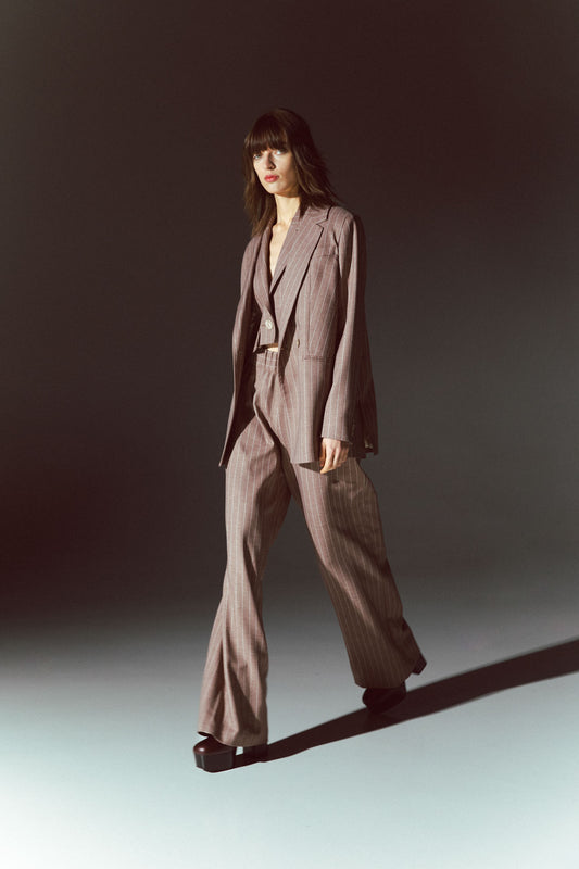 Pinstriped coat with striped finishes