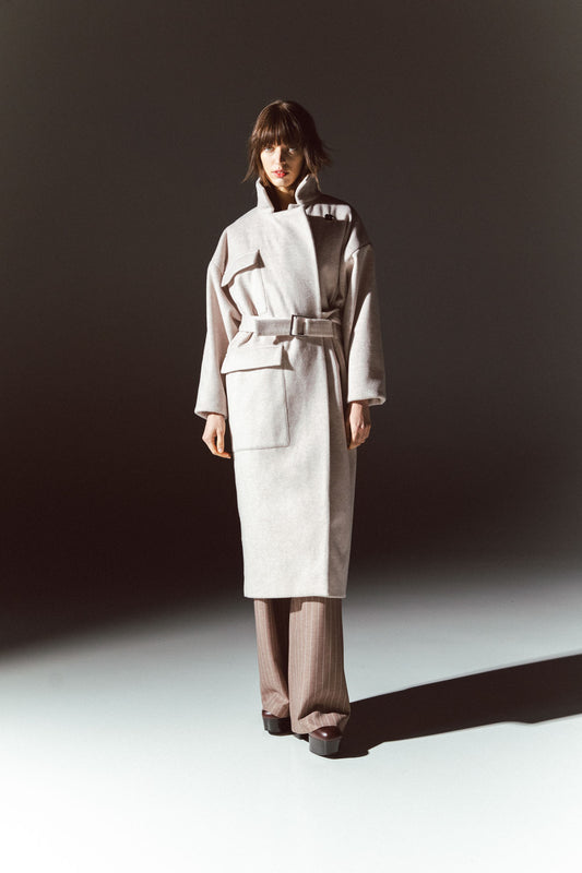 Pinstriped coat with striped finishes