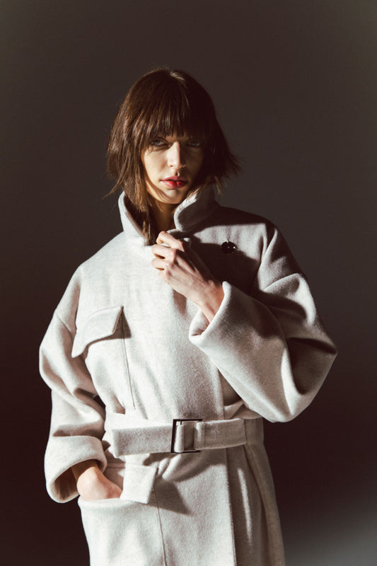 Pinstriped coat with striped finishes