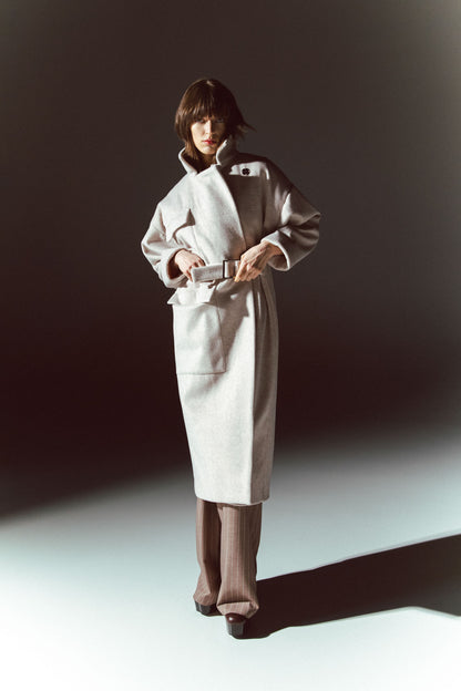 Pinstriped coat with striped finishes