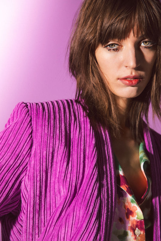 Pinstriped coat with striped finishes