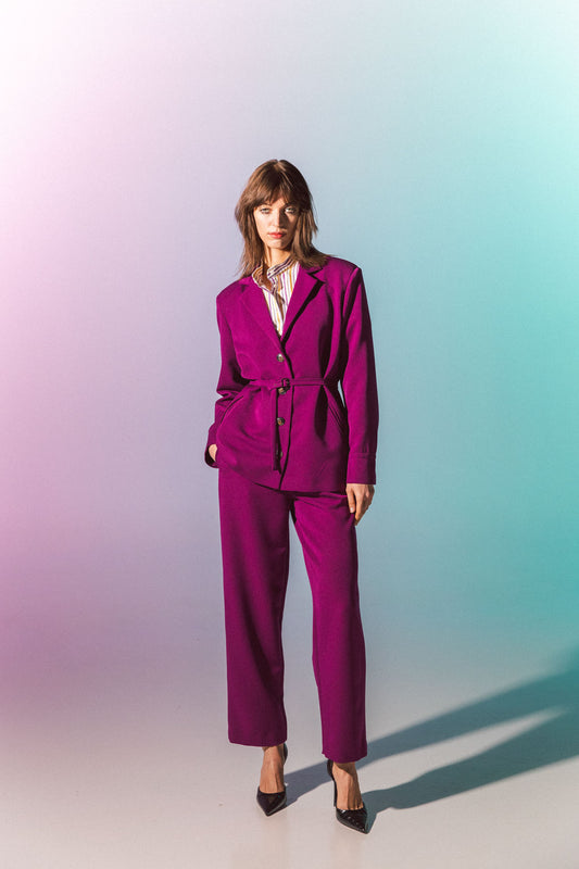 Pinstriped coat with striped finishes